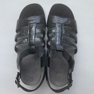 SAS Alegro Heeled Sandal 6.5‎ M Black Croc Leather Ankle Strap Comfort Shoes NEW